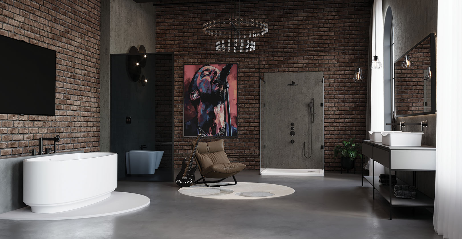 Artize Aris faucet in industrial contemporary bathroom — study in balance