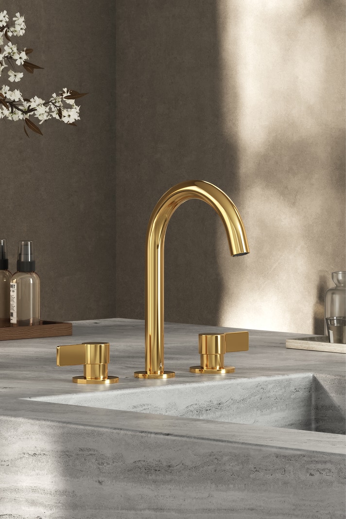 Artize gold three-hole basin faucet — premium colour finish