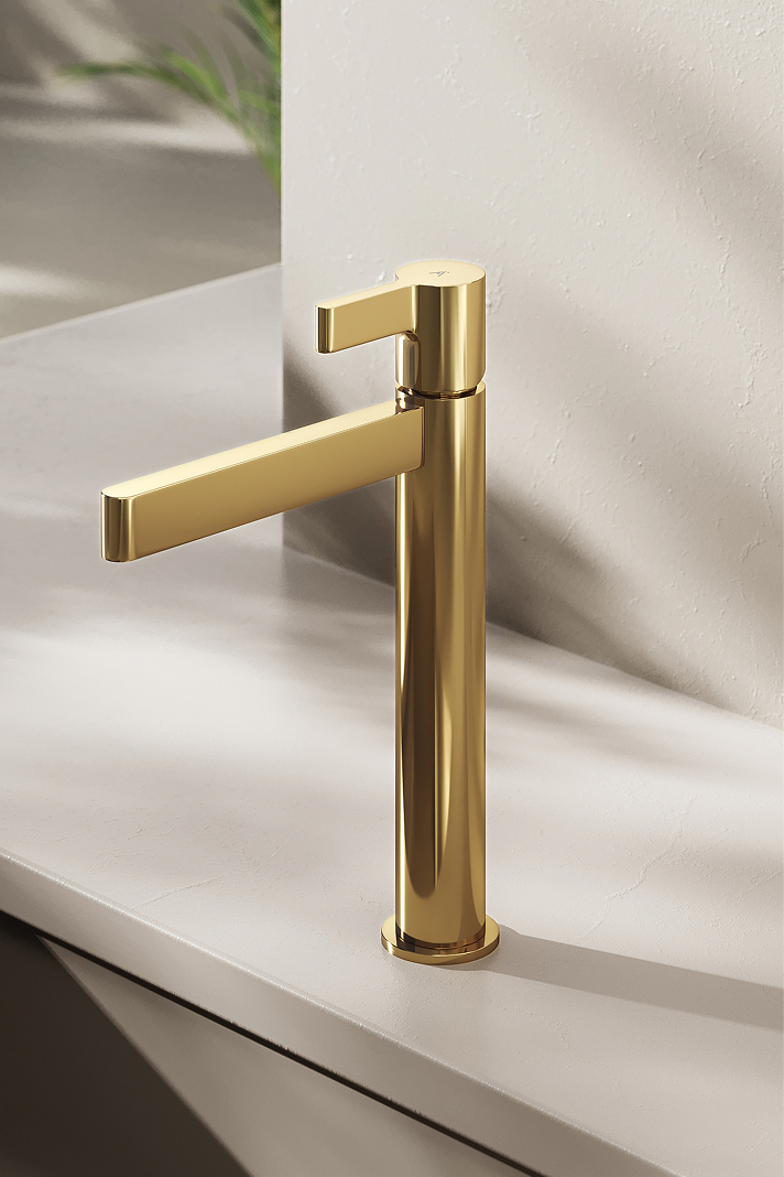 Artize tall gold vessel faucet — artisanal colour finish