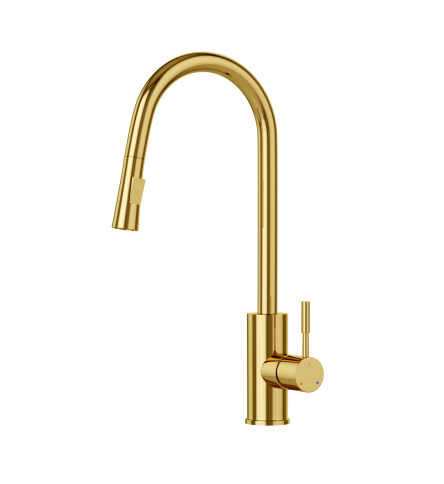 FLO2 Single Lever Pulldown Sink Mixer Full Gold