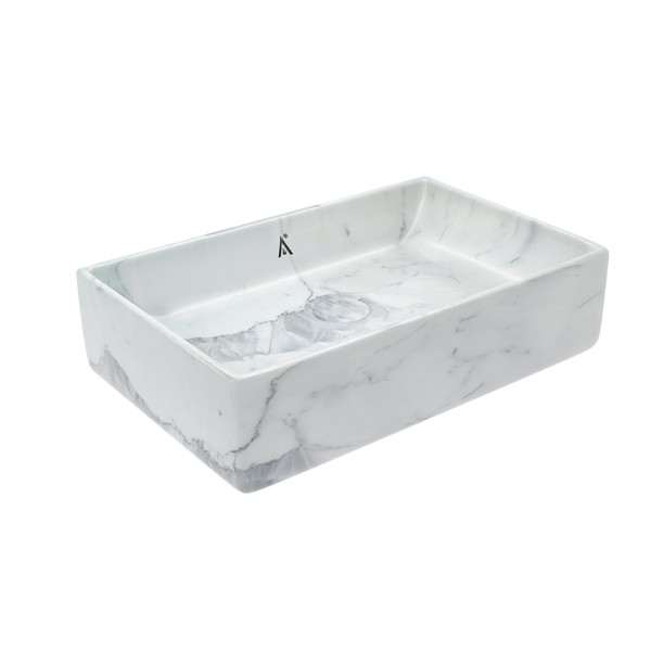 Table Top Basin with Bright Natural Stone Statwario Marble Artize