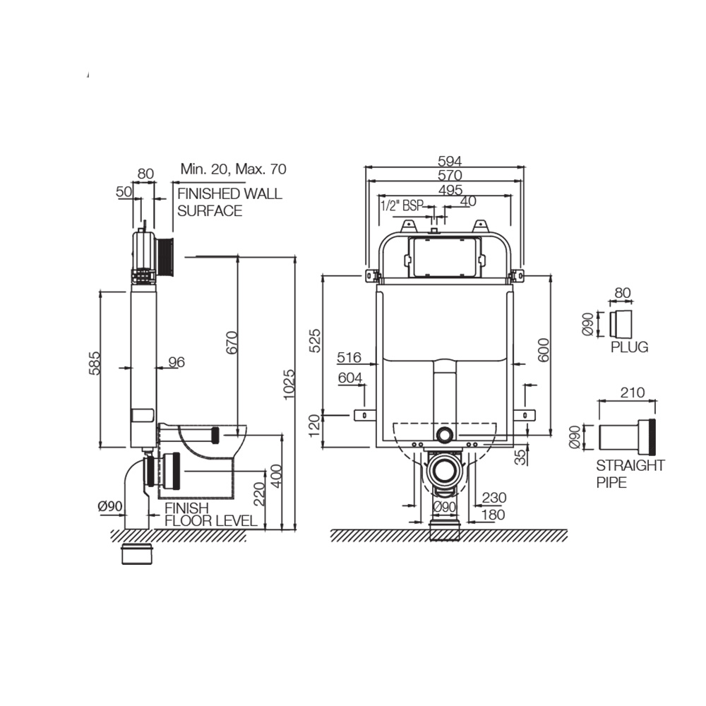 Pneumatic Single Piece Slim Concealed Cistern | ARTIZE