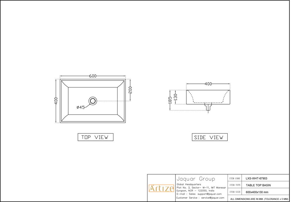 ARTIZE Table Top Basin LEXA